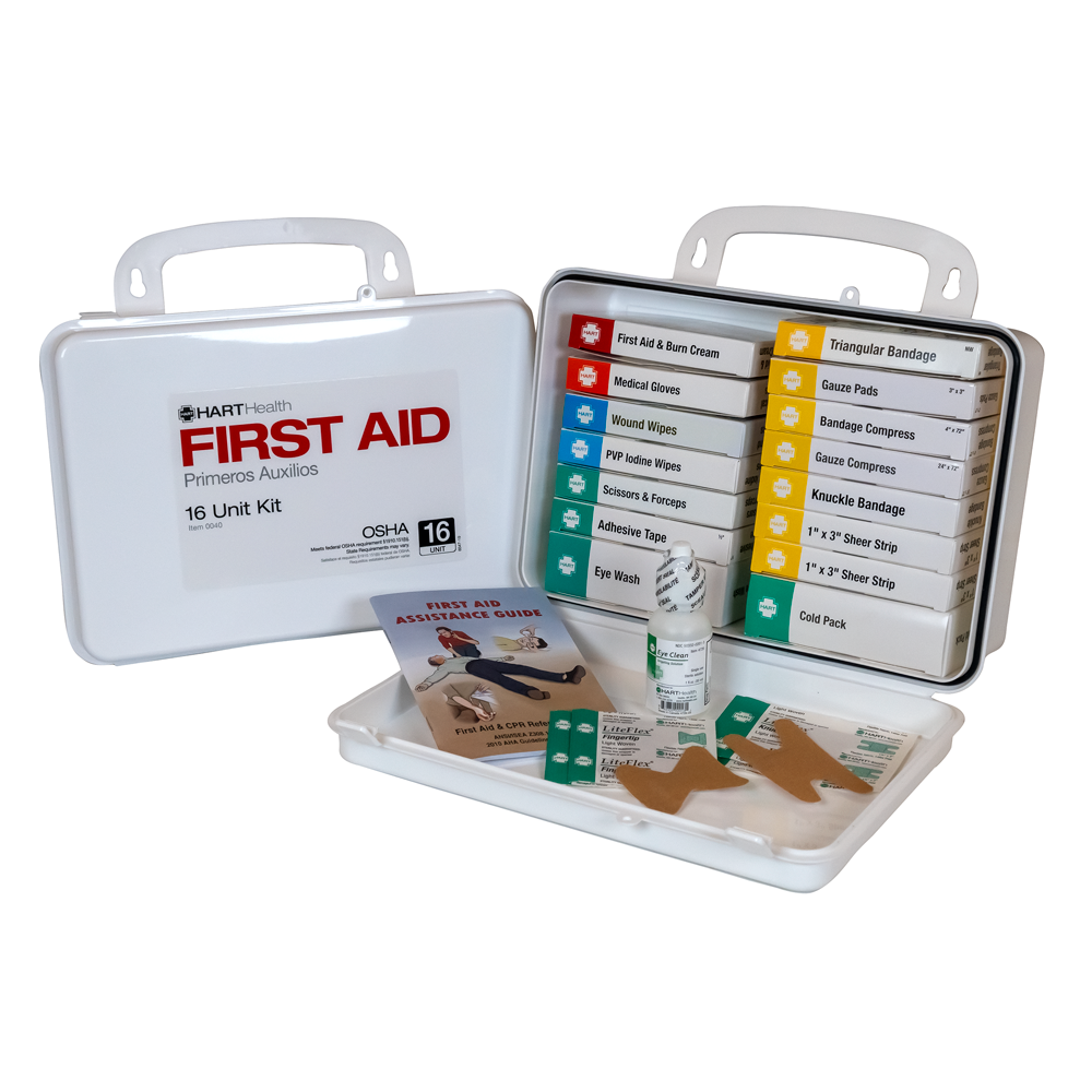 16 Unit First Aid Kit, OSHA, Polypropylene Box