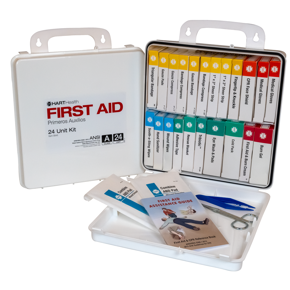 24 Unit First Aid Kit, ANSI 2021 Class A, Polypropylene Box