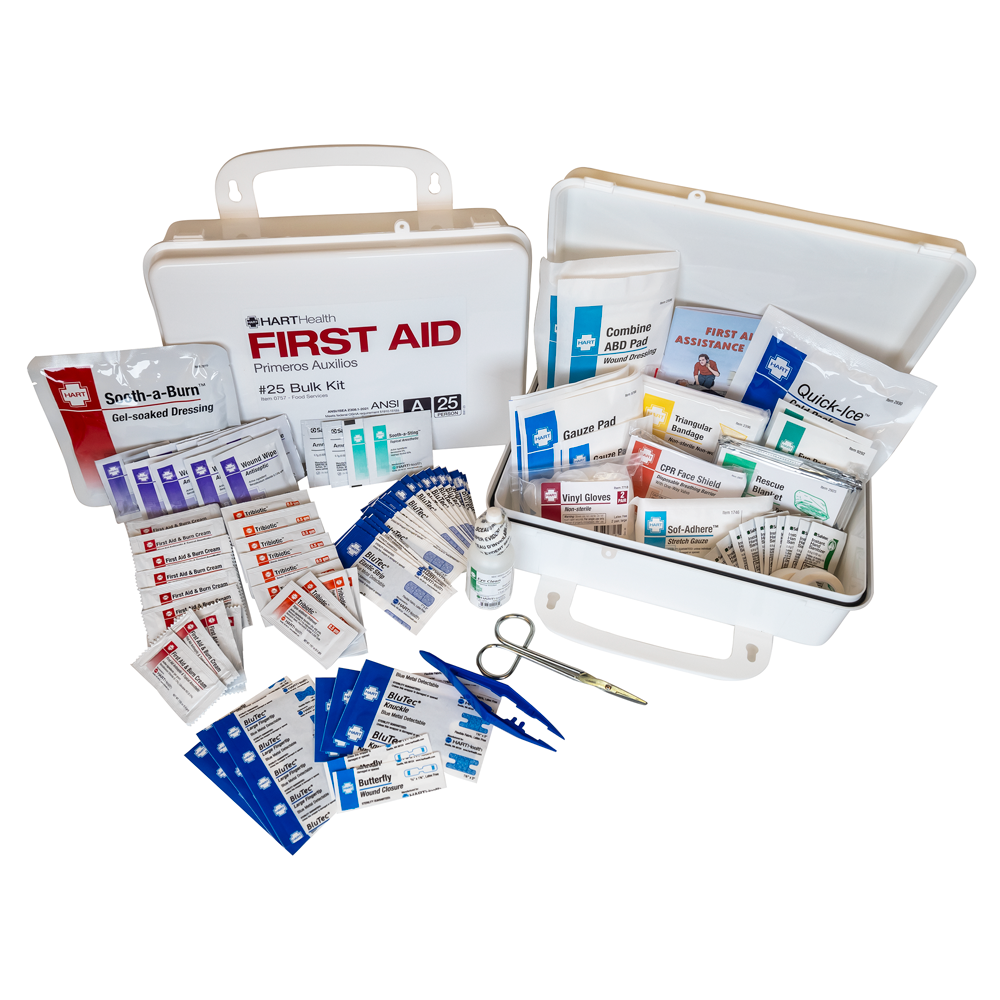 Bulk First Aid Kit, 25-Person, ANSI 2021 Class A, for Food Services with Blue Bandages