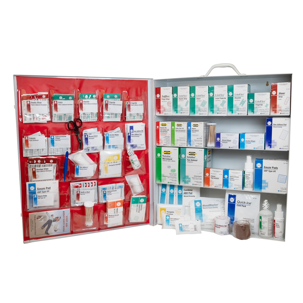 4-Shelf First Aid Station, Extra Wide Metal Cabinet, with door pouch
