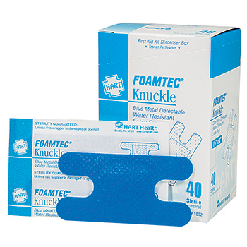 FoamTec, Blue Metal Detectable Knuckle, Water Resistant Foam Bandages, 40 per box