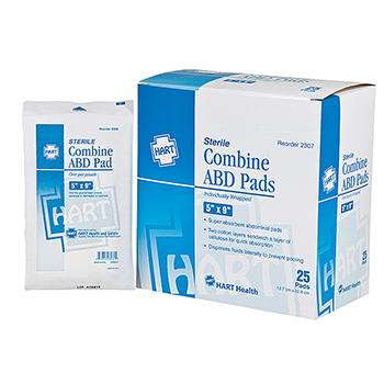 Combine ABD Pad, Trauma Pad, Sterile, 5" x 9", 25 per box
