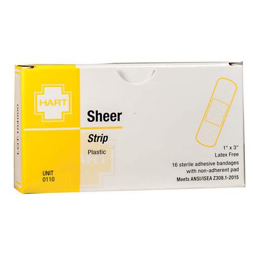 Sheer Strip Adhesive Bandages, 1' x 3', 16 per unit