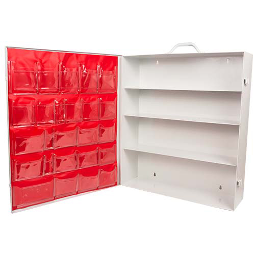 5-Shelf First Aid Station, Metal Cabinet with Pouch, Wall Mount, White, Empty