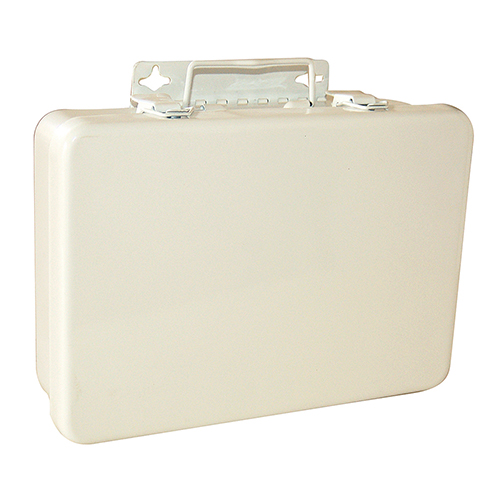 16 Unit First Aid Kit Box, Metal, White, Empty