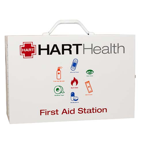 2-Shelf First Aid Station, Metal Cabinet with Pouch, Wall Mount, White