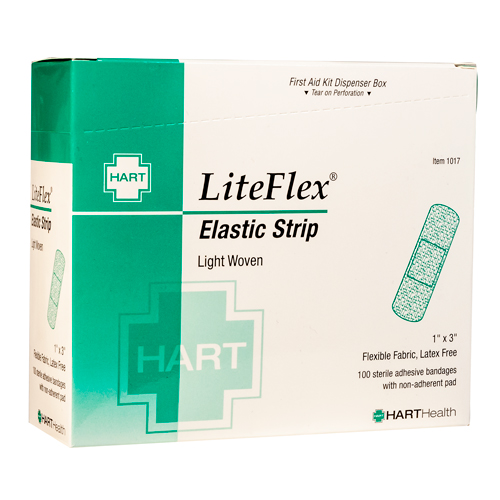 LiteFlex, Elastic Strip Adhesive Bandages, Light Woven Cloth, 1" x 3", 100 per box