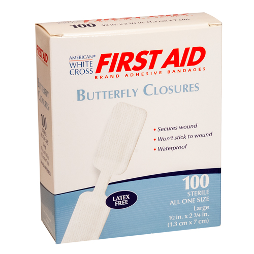 White Cross First Aid, Butterfly Closures Adhesive Bandages, 100 per box