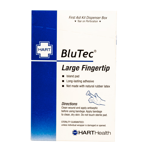 BluTec, Blue Metal Detectable Fingertip Bandages, Heavy Woven Elastic Cloth, 1-3/4" x 3", 25 per box