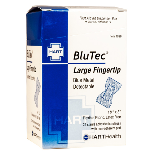 BluTec, Blue Metal Detectable Fingertip Bandages, Heavy Woven Elastic Cloth, 1-3/4" x 3", 25 per box