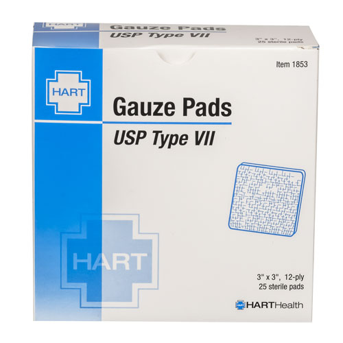 Gauze Pads, Sterile, 3" x 3", 25 per box