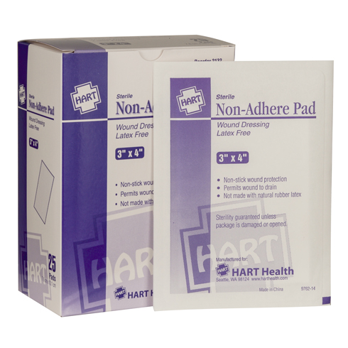 Non-Adherent Wound Pads, Sterile, 3' x 4', 25 per box