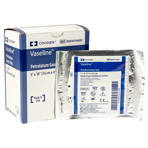 Kendall Vaseline Petrolatum Gauze, Sterile, 3' x 18', 12 per box