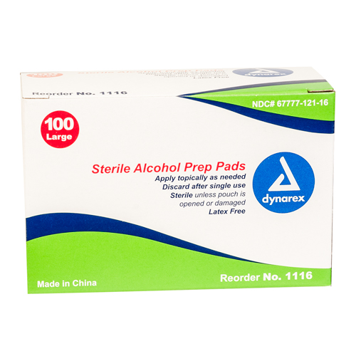 Dynarex Alcohol Prep Pads, Sterile, Large, 100 per box