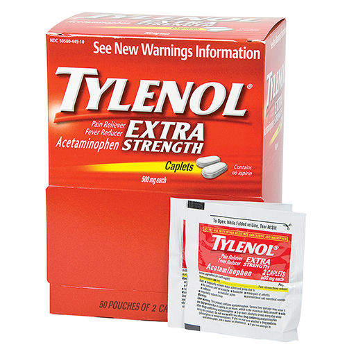 Tylenol Extra-strength, non-aspirin, caplets, 50/2's box