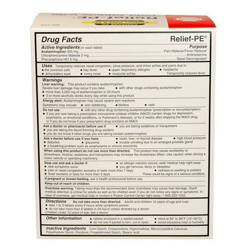 Relief-PE Cold Caplets with Pain Reliever and Decongestant, Compare to Contac Cold & Flu