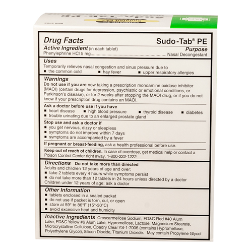 Sudo-Tab PE Nasal Decongestant, Non-drowsy, Compare to Sudafed PE