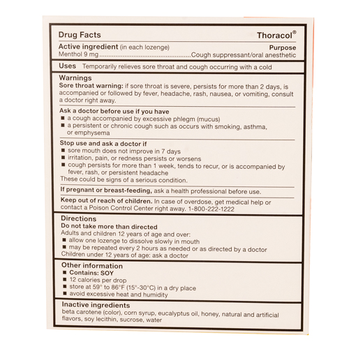 Thoracol Throat Lozenges, Compare to Halls