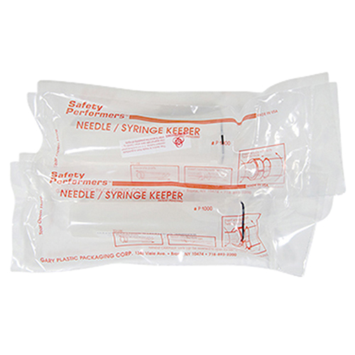 Needle/syringe Keeper, labeled for evidence, 12 per bag