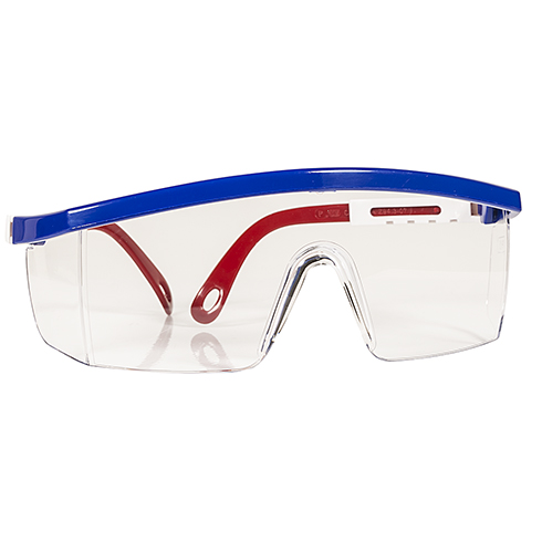 Safety Glasses, Integra, antifog, red, white and blue/clear