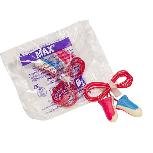 MAX, ear plugs, NRR33, with cord, 100 pair box